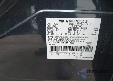 2024 Ford Edge Sel from USA, damaged, VIN 2FMPK4J98RBA48253